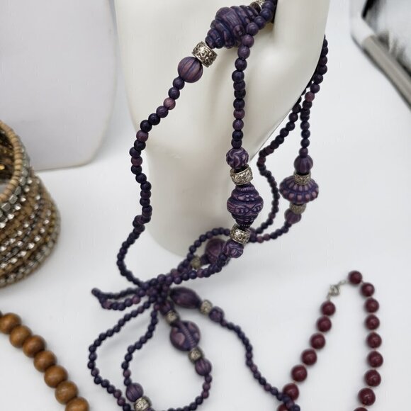 Jewelry Lot Natural Brown Colorful Wood Mixed Materials Necklaces Bracelets - Picture 5 of 12